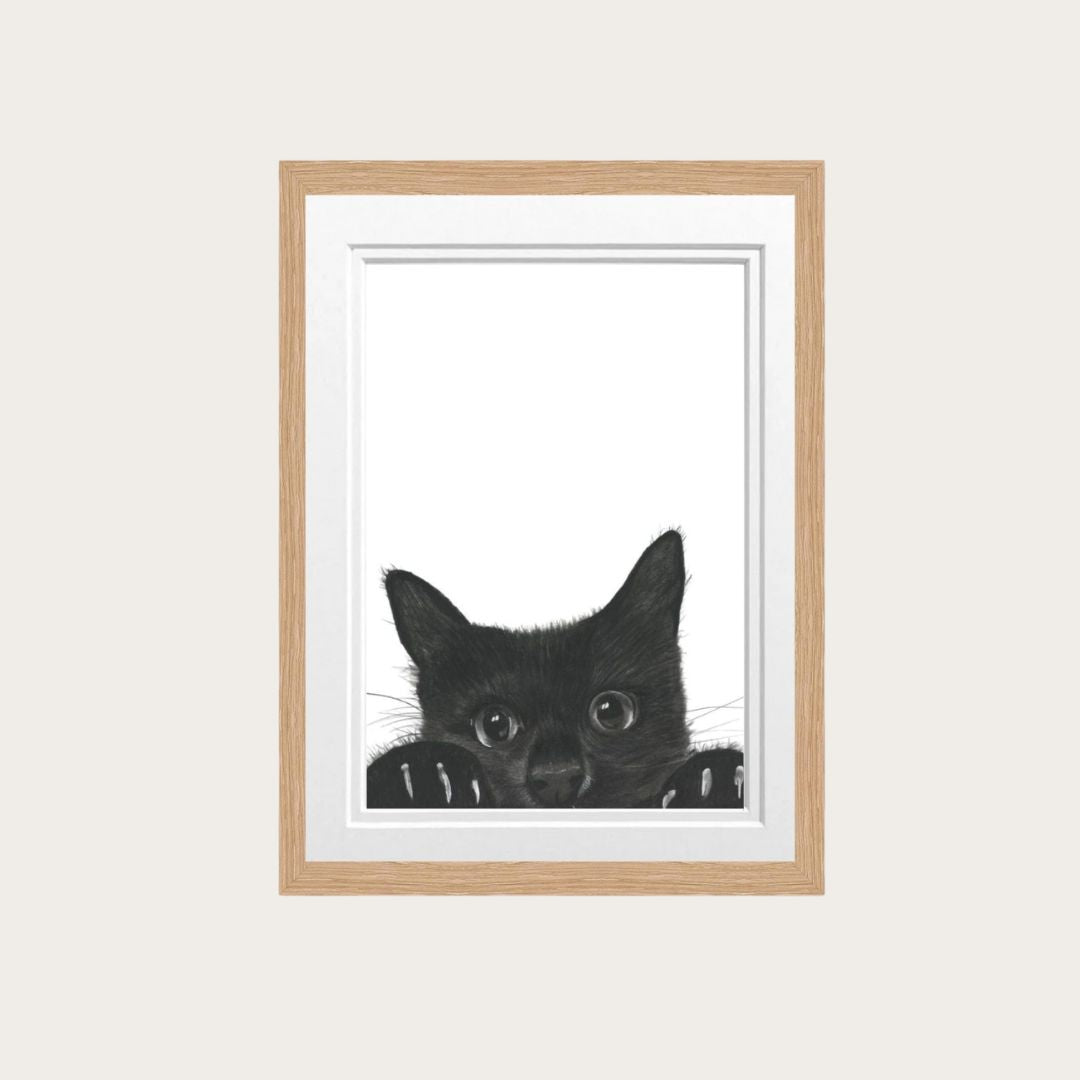 Peeking Cat Fine Art Print – Hand-Drawn Cat Illustration