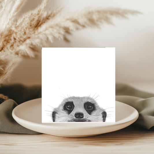 Peeking Myra the Meerkat Hand-Drawn Greeting Card – A Playful Wildlife Illustration