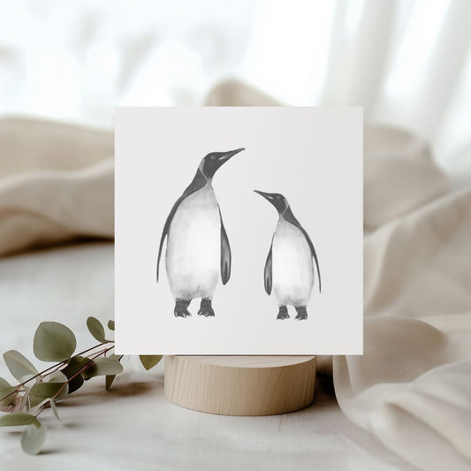 Alya and Baby Penguin Hand Drawn Greeting Card