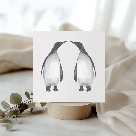 Alya and Friend Penguins Hand Drawn Greeting Card