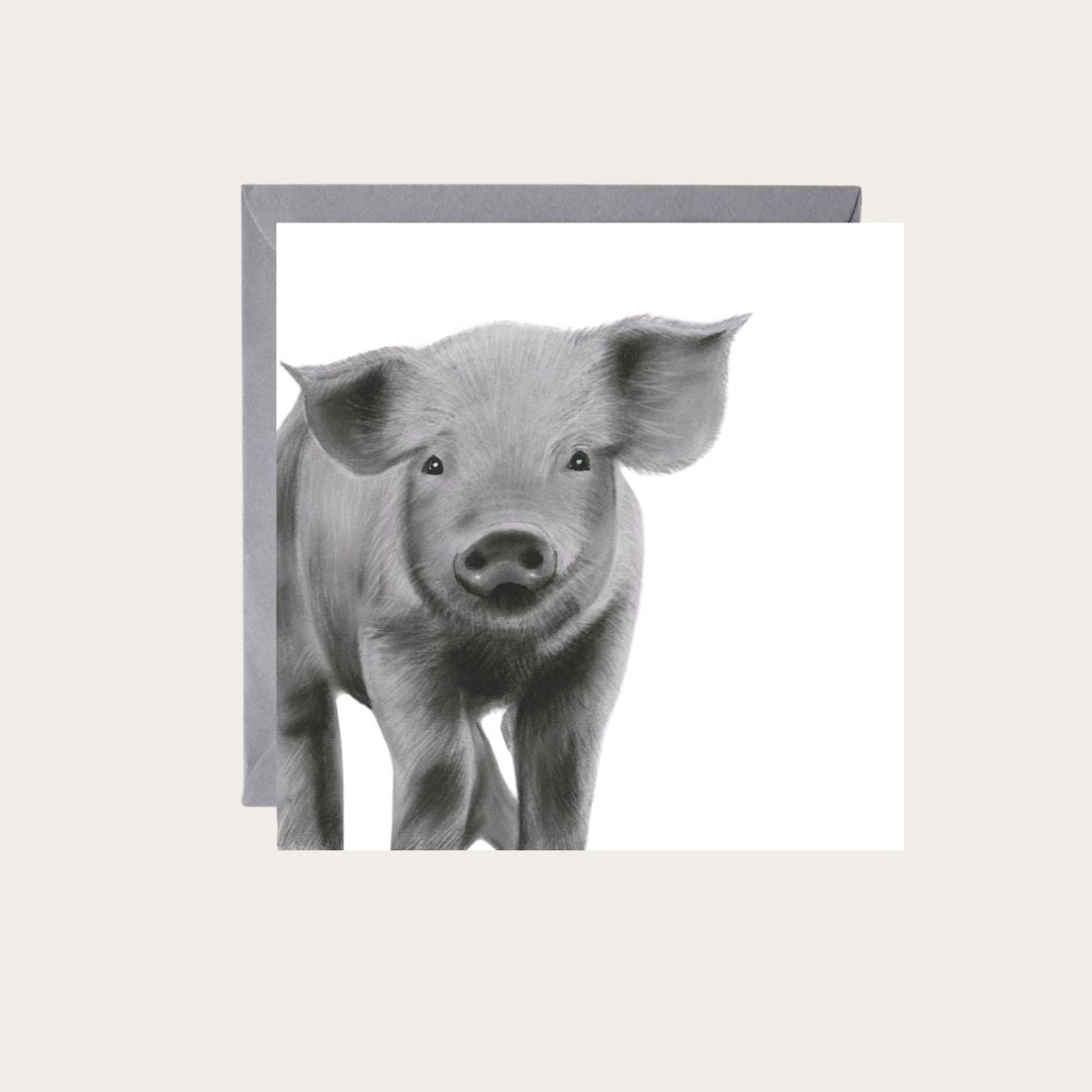 Fun, Adorable Tiaki the Piglet Hand-Drawn Greeting Card – A Charming Tribute to Country Life