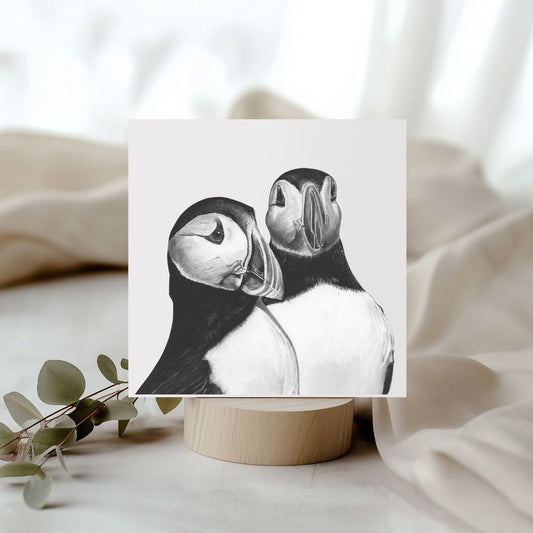 Gemini the Puffins Hand Drawn Wildlife Greeting Card