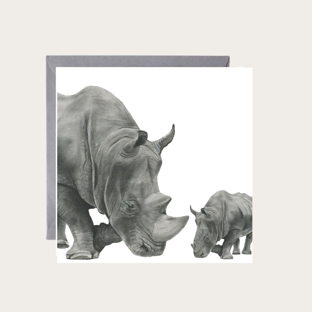 Situla and Baby Rhino Hand-Drawn Greeting Card – A Heartwarming Wildlife Illustration