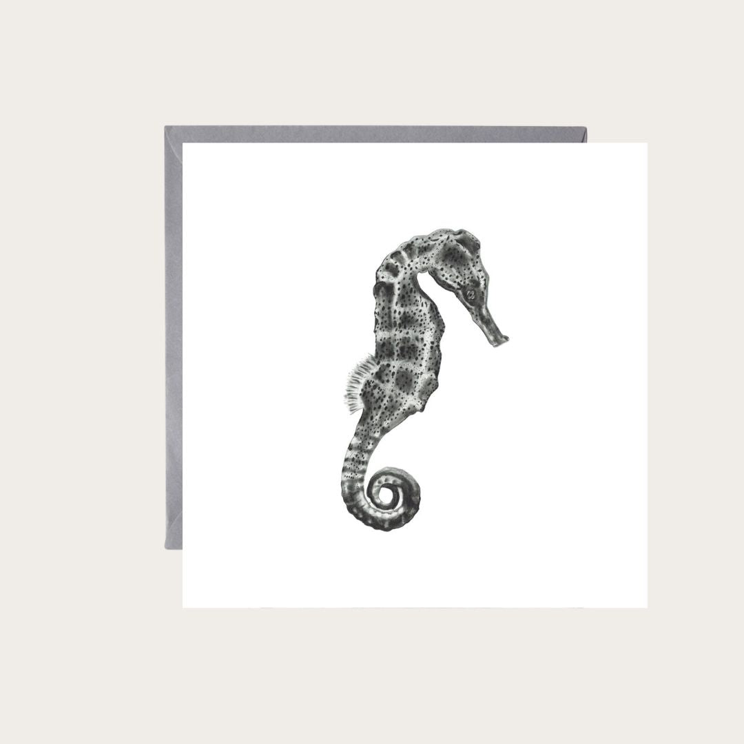 Diya the Seahorse Hand-Drawn Greeting Card – Elegant Marine Life Illustration