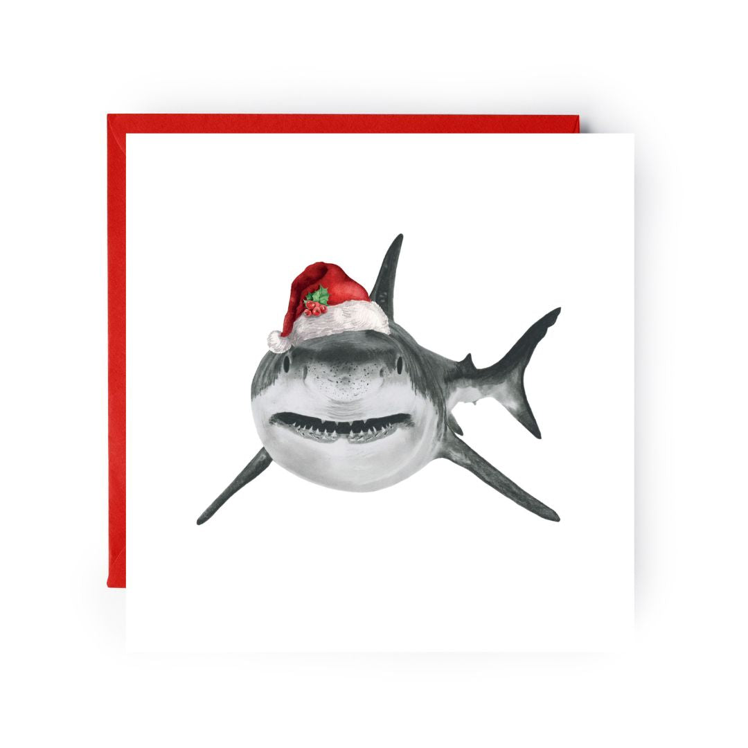 Vega the Shark Santa Hat Festive Christmas Card