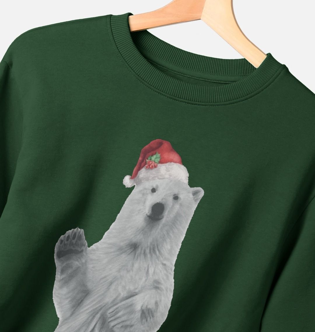 Men's Crew Neck Festive Polar Bear Sweater Certified Organic Cotton