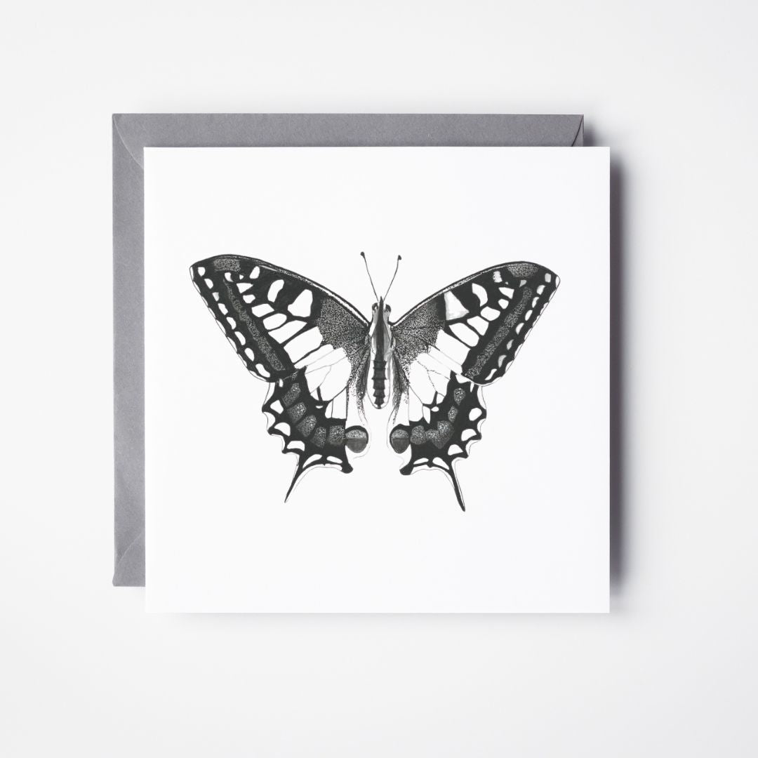 A Hand Drawn Butterfly Greeting Card From Libra Fine Arts. Hand-drawn Old World Swallowtail birthday card featuring a detailed ill